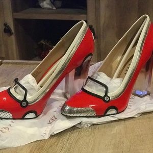 Katy Perry Race Car Styled Clear Block Heels